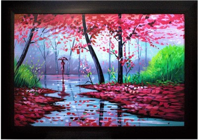 Chaque Decor Natural Landscape Original Handmade Oil Painting On Canvas Framed (40x3x28) Oil 20 inch x 86 inch Painting(With Frame)