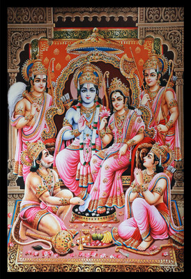 Mmory Beautiful Decorative Ram Darbar Wall Decor Art Painting Digital Reprint 12 inch x 9 inch Painting(With Frame)