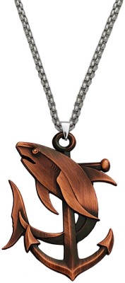 M Men Style Ocean Nautical Anchor Dolphin Sea-life Pendant With Wheat Rope Chain Rhodium Zinc, Metal Pendant