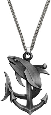 Shiv Jagdamba Ocean Nautical Anchor Dolphin Sea-life Pendant With Wheat Rope Chain Rhodium Zinc, Metal Pendant