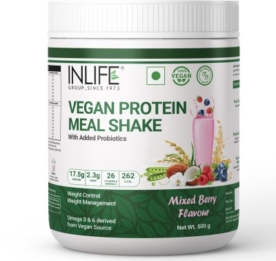 INLIFE Vegan Plant Based Nutritional Meal Replacement Shake for Men and Women, 500g Plant-Based Protein(500 g, Mixed Berry)