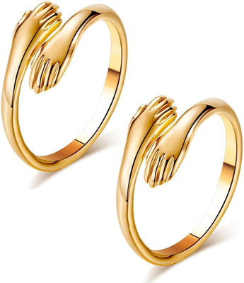 Airtick (Set Of 2 Pcs) Golden Love Forever Valentine's Day Hand Hug Me Thumb Finger Ring Metal Gold Plated Ring