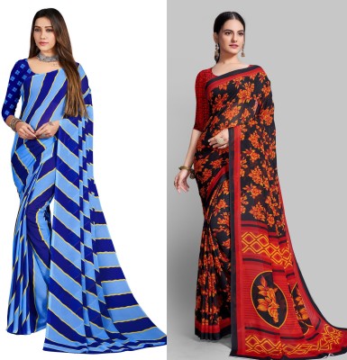 Uveeka Printed Daily Wear Georgette Saree(Pack of 2, Black, Light Blue)