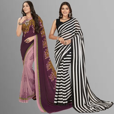 kashvi sarees Printed, Striped Daily Wear Georgette Saree(Pack of 2, Multicolor)