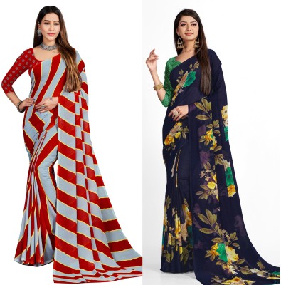 Uveeka Floral Print Daily Wear Georgette Saree(Pack of 2, Multicolor)