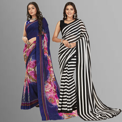 kashvi sarees Printed Daily Wear Georgette Saree(Pack of 2, Blue, Pink)