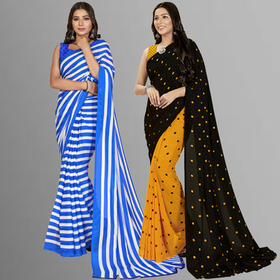 kashvi sarees Striped, Polka Print Daily Wear Georgette Saree(Pack of 2, Multicolor)