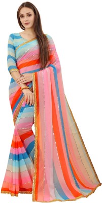 Trishiv Tex Striped Bollywood Georgette Saree(Multicolor)