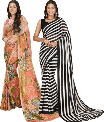 Anand Sarees Striped, Floral Print Daily Wear Georgette Saree(Pack of 2, Multicolor)