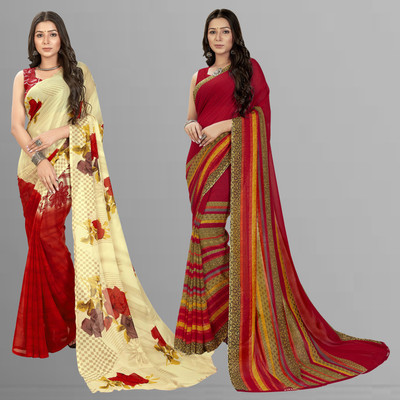 kashvi sarees Printed Daily Wear Georgette Saree(Pack of 2, Multicolor)