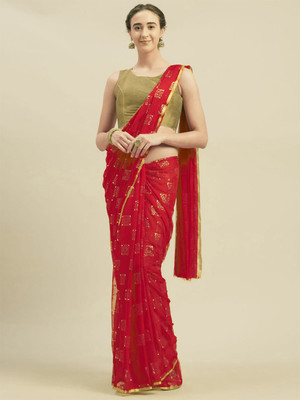 REDFISH Printed Daily Wear Chiffon Saree(Red)