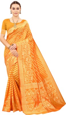 Om Shantam sarees Self Design, Woven Banarasi Art Silk Saree(Yellow)