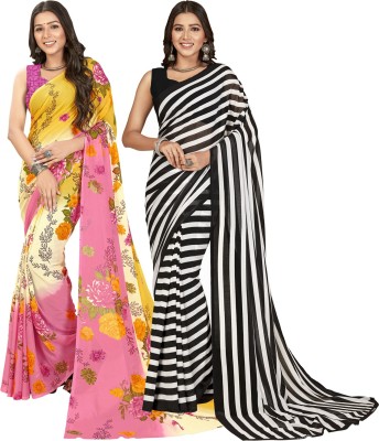 Anand Sarees Striped, Floral Print Daily Wear Georgette Saree(Pack of 2, Multicolor)