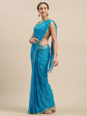 REDFISH Printed Daily Wear Chiffon Saree(Light Blue)