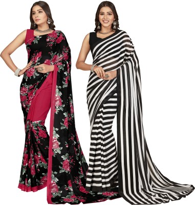 kashvi sarees Floral Print Daily Wear Georgette Saree(Pack of 2, Multicolor)