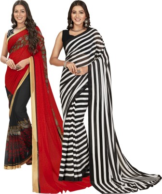 kashvi sarees Printed, Paisley, Ombre, Striped, Geometric Print, Animal Print, Floral Print, Checkered Daily Wear Georgette Saree(Pack of 2, Red, Black)