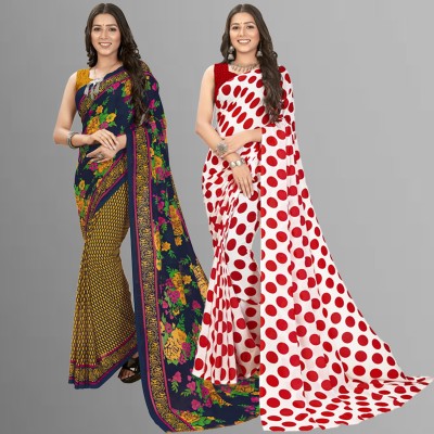 Anand Sarees Printed, Paisley, Ombre, Striped, Geometric Print, Animal Print, Floral Print, Checkered Daily Wear Georgette Saree(Pack of 2, Blue, Yellow)