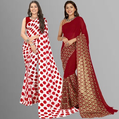 Anand Sarees Printed, Paisley, Ombre, Striped, Geometric Print, Animal Print, Floral Print, Checkered Daily Wear Georgette Saree(Pack of 2, Multicolor)