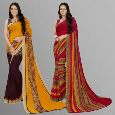 Anand Sarees Printed Daily Wear Georgette Saree(Pack of 2, Multicolor)