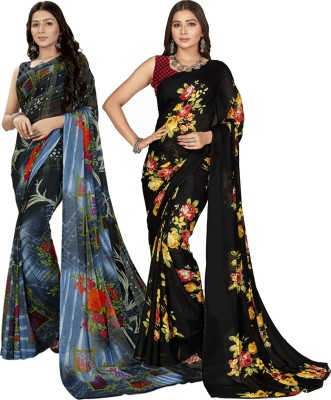 Anand Sarees Floral Print Daily Wear Georgette Saree(Pack of 2, Grey)