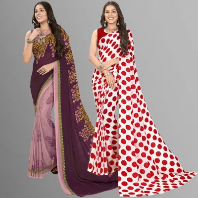 kashvi sarees Printed, Paisley, Ombre, Striped, Geometric Print, Animal Print, Floral Print, Checkered Daily Wear Georgette Saree(Pack of 2, Purple)