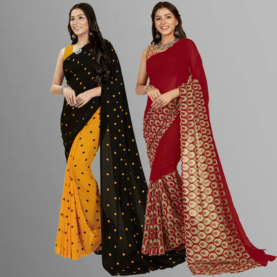 kashvi sarees Printed, Polka Print Daily Wear Georgette Saree(Pack of 2, Multicolor)