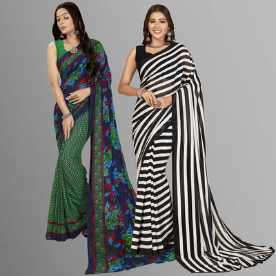 kashvi sarees Striped, Floral Print Daily Wear Georgette Saree(Pack of 2, Multicolor)