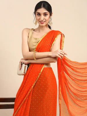 REDFISH Printed Daily Wear Chiffon Saree(Orange)