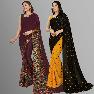 kashvi sarees Floral Print, Polka Print Daily Wear Georgette Saree(Pack of 2, Multicolor)
