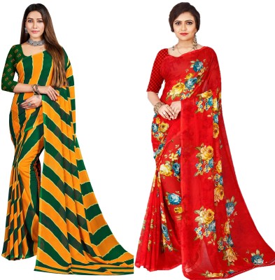 Uveeka Printed Daily Wear Georgette Saree(Pack of 2, Red, Yellow)