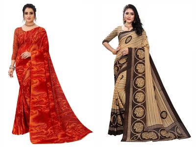 RUNAYA NX Printed Bollywood Georgette Saree(Pack of 2, Multicolor)