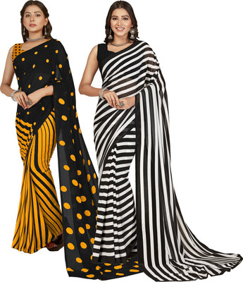 kashvi sarees Striped Daily Wear Georgette Saree(Pack of 2, Multicolor)