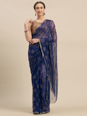 REDFISH Printed Daily Wear Chiffon Saree(Dark Blue)