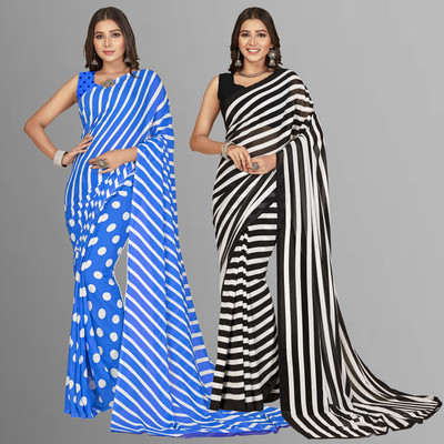Anand Sarees Floral Print Daily Wear Georgette Saree(Pack of 2, Blue)