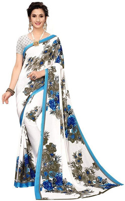 Saadhvi Printed Bhagalpuri Cotton Silk Saree(White)