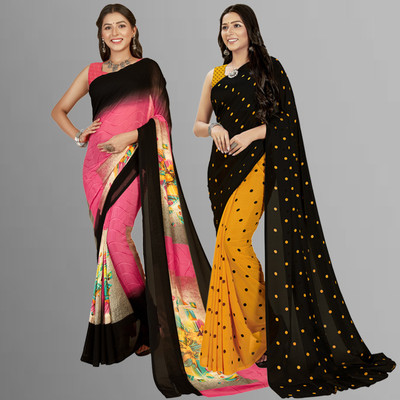 kashvi sarees Floral Print, Polka Print Daily Wear Georgette Saree(Pack of 2, Multicolor)