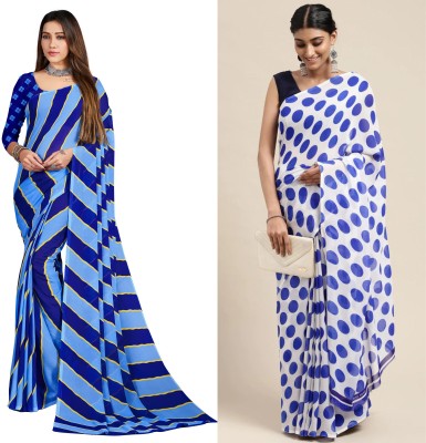 Uveeka Printed Daily Wear Georgette Saree(Pack of 2, Light Blue, Blue)