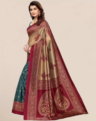 Grubstaker Printed Assam Silk Art Silk Saree(Multicolor)