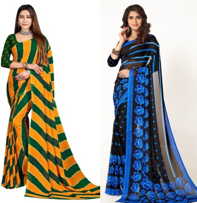 Uveeka Printed Daily Wear Georgette Saree(Pack of 2, Black, Yellow)