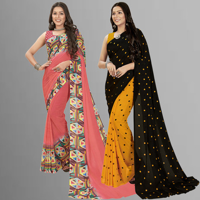 kashvi sarees Printed, Polka Print Daily Wear Georgette Saree(Pack of 2, Multicolor)