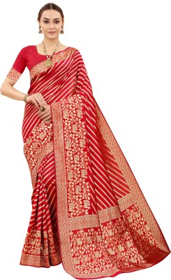 Om Shantam sarees Self Design, Woven Banarasi Art Silk Saree(Red)