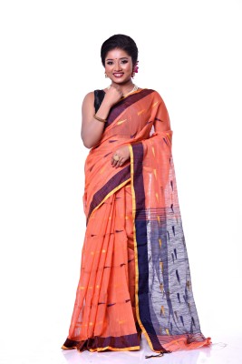 RRBB Self Design Handloom Pure Cotton Saree(Orange)