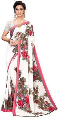 Grubstaker Printed Bollywood Georgette Saree(White)