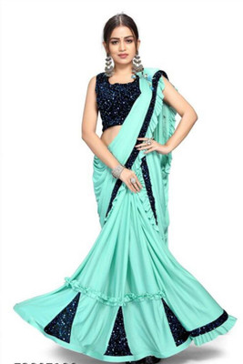 JAY AMBEY FABRICS Embellished Bollywood Lycra Blend Saree(Light Green)