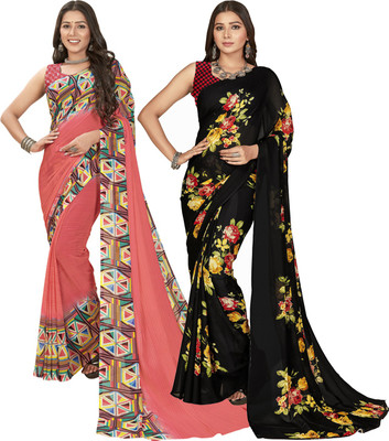 Anand Sarees Floral Print Daily Wear Georgette Saree(Pack of 2, Pink)