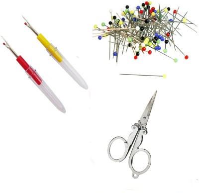 Crafts Haveli 3 Items Combo : 2 Seam Ripper, Folding Scissor & Round Head Pin Sewing Kit
