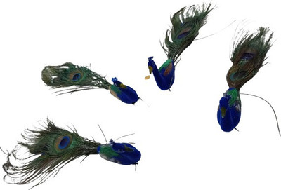Kanha set of 4 artificial Mor / peacock Decorative Showpiece  -  22 cm(Feather, Dark Blue)