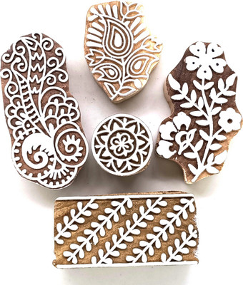 Reniq 2.0-RR Wooden Printing Block Stamps Hand Carved Printing Blocks Printing Blocks(Pack of 5)