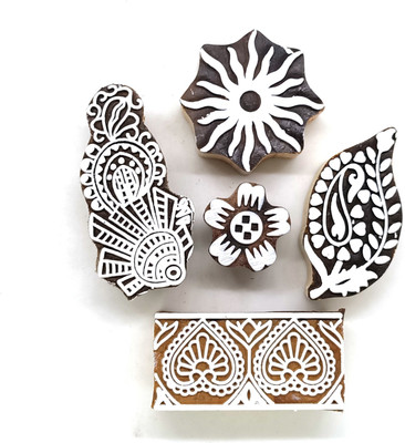 Reniq 2.0-MM Wooden Printing Block Stamps Hand Carved Printing Blocks Printing Blocks(Pack of 5)