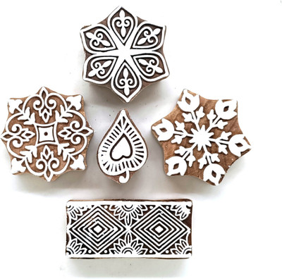 Reniq 3.0-WWW Wooden Printing Block Stamps Hand Carved Printing Blocks Printing Blocks(Pack of 5)